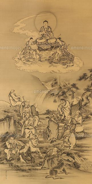 釈迦三尊十六羅漢図[20076000839]の写真・イラスト素材｜アマナイメージズ