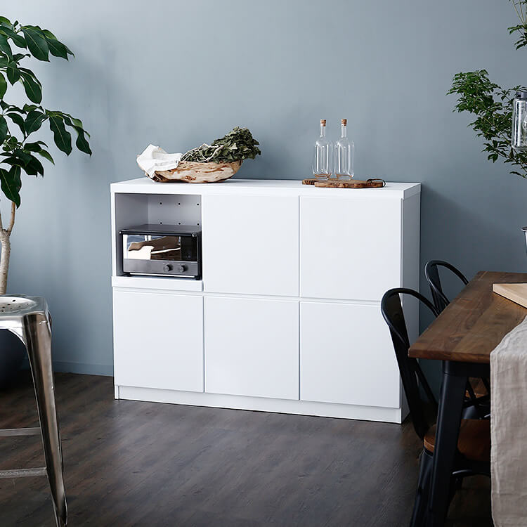 キッチンボード(ホワイト/オーク)収納タイプが選べる[幅134.5