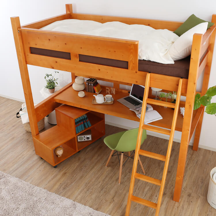 ロフトベッド(シングル：ナチュラル/ライトブラウン/ダークブラウン