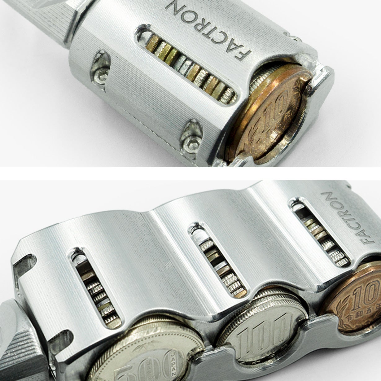 航空機素材にコインを格納 シャキッと出し入れ ジュラルミン削り出し