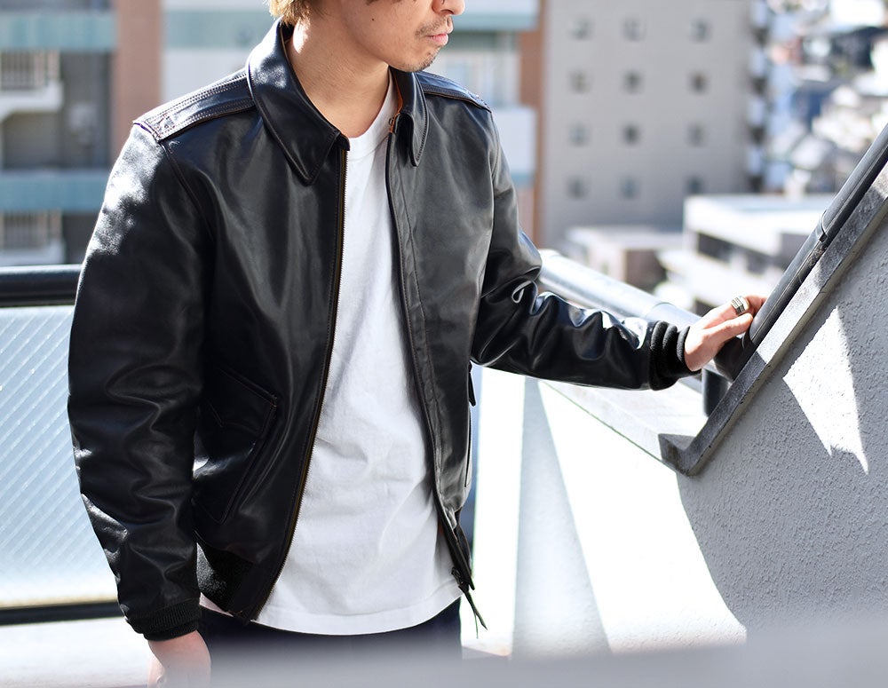 オールブラックでシックに着こなす・馬革A2レザージャケットを3万円台