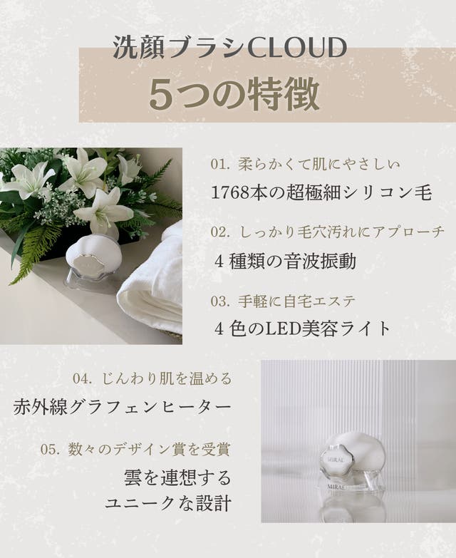 1分洗顔で潤い肌】LED美容ライト搭載音波洗顔ブラシでわたし史上最高の