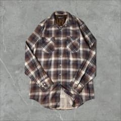 90s WOODLAND オンブレチェック プリントネルシャツ ブラウン 茶