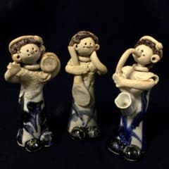 砥部焼 青芳人形 3体セット 楽器 陶器人形 森元青芳作 置物 T364