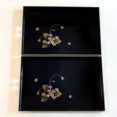 山中漆器 鳥居ユキ 蒔絵 漆塗 お盆 角盆 小物入れ 2枚セット 新品未