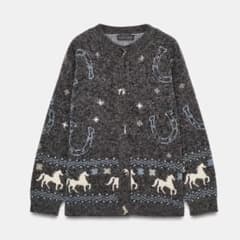 ZARA新作新品完売タグ付馬と蹄鉄柄の長袖ジャガードニットボタン