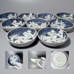 江戸期 染付膾皿 九客 裏蔓唐草 蛇目高台 抽象的な絵付 器が素敵な料理