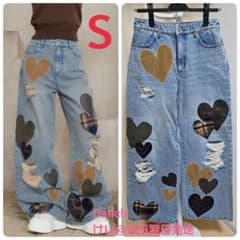 Darich ダーリッチ ランダムハートパッチワークデニムパンツ Sサイズ