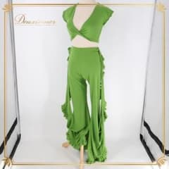 ベリーダンス用衣装】グリーン レッスン着 上下セット 黄緑色 トップス