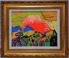 F6号】片岡球子【早春の富士】手描き作品/サイン有/油彩/アクリル/額縁