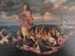 山本芳翠、【浦島図】、希少画集画、新品高級額・額装付、状態良好