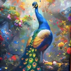 孔雀 くじゃく 開運 アート 額装 2L判 アート 絵画 水彩画 幸運 鳳凰