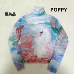 極美品】POPPYあさぎーにょ フラワーシースルートップス ブルー スワン