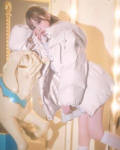 ミシェルマカロン ファーフードリボンダウンコート ピンク