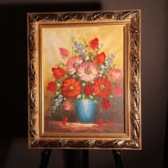 手書き油絵 花瓶の花 額付 肉筆絵画 インテリア 油彩画 - メルカリ