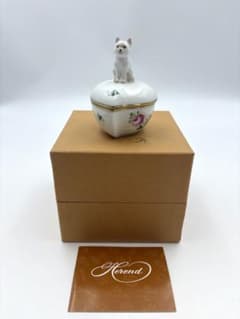 未使用保管品 ヘレンド 猫 ハート ウィーンの薔薇 小物入れ ボンボ