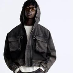 ZARA コントラストフード付きデニムジャケット 短丈 即完 - メルカリ