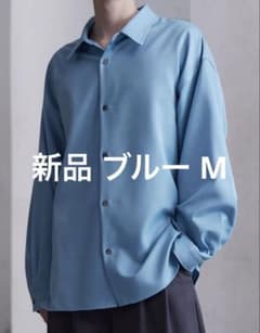 即完 CLEL ブルー M バルーン袖ルーズレギュラーカラーシャツ クレイル