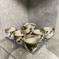 美濃焼 織部 作家物 陶印 茶器セット 煎茶揃い 宝瓶 湯呑 - メルカリ
