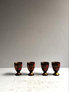 866 ヴィンテージ ロシア伝統工芸 ホフロマ塗り 小さな杯 4点組 未使用