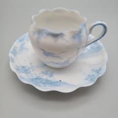 明治期 横浜焼 井村彦次郎 波型 カップ＆ソーサー エッグシェル 里帰り