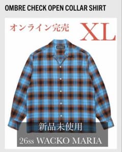 新品 XL 26ss ワコマリア オンブレ チェック オープンカラー シャツ