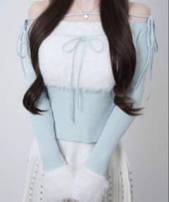 Lumignon Ribbon bust fluffy tops ライトブルー - メルカリ