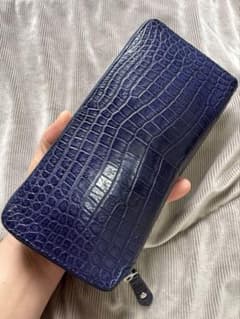 渋い！ ナイルクロコダイル 長財布 クラッチ ネイビー センター1枚革
