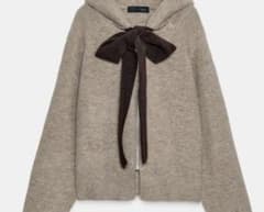 ZARA フード付きリボンニットカーディガン - メルカリ