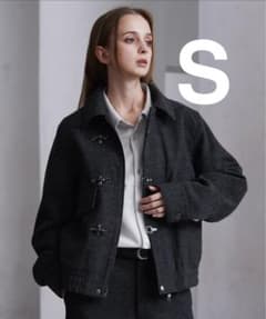 ウールブレンド ヘリンボーンツイードファイヤーマンブルゾン ブラック