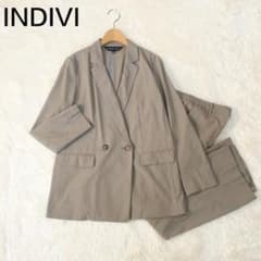 インディヴィ スーツセットアップ 麻混ダブルジャケット ストレート