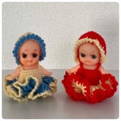 昭和レトロ キューピー人形 2体セット 毛糸編みドレス付き 右向き目