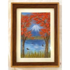 和紙ちぎり絵『富士と紅葉の湖』葉書サイズ原画 - メルカリ