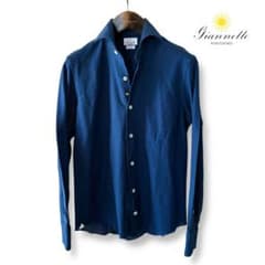 GIANNETTO vinci fit/ネイビー/コットンニットストレッチシャツ - メルカリ