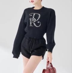 Darich ダーリッチ DRビジューボリュームリブニットトップス BLK