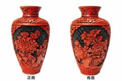 堆朱花瓶 高さ約19cm 中国美術 漆工芸 細密彫刻 花文様 花入 骨董品