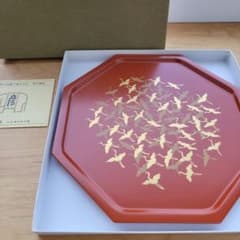 京都象彦 漆器 八角盆 千羽鶴文様 京漆芸 九代西村彦兵衛 共箱付き