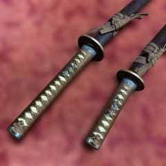 上級模造刀大小2本 茶柄 真鍮雲龍楕円鍔 焦茶鱗鞘 - メルカリ