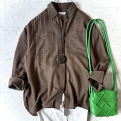 エブール ebure 日本製 ウール 比翼 オーバーサイズ長袖シャツ 茶