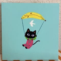 バナナ⭐︎パラグライダー 手描きイラスト アクリル画 原画 キャンバス