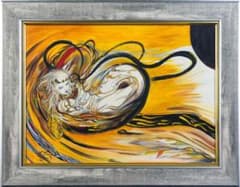 天野喜孝 油彩 肉筆『飛天風神』表サイン 裏サイン P8号 額装 b767