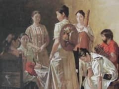 小磯良平、【集い】、希少な大判額装用画集より、美品、新品額装付