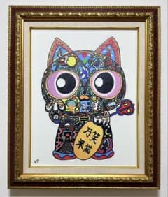 F6号】ジミー大西（ネコ）手描き/表裏サイン有/油彩/アクリル/額縁