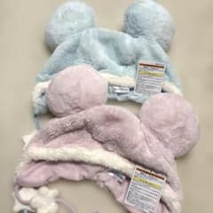 ディズニー リゾート ファンキャップ 水色 ピンク モコモコ 冬 ランド