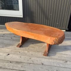 ②昭和レトロ 木製 天然木 欅材 一枚板 脚付き 座卓 センターテーブル