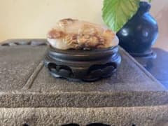 ヴィンテージ 根付/手把件・天然古和田玉 蟹・子孫・銭 鑑賞台付 2点