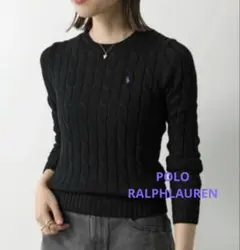 新品】ポロラルフローレン ケーブルニット ブラック M 紫ポニー