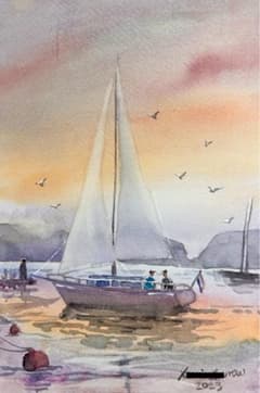 幻想絵画、空飛ぶ画家糸川裕志のアクリル画M8号