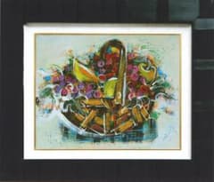 メルカリ 絵画絵額付き (白）油絵uF6-061703静物フルーツグラス