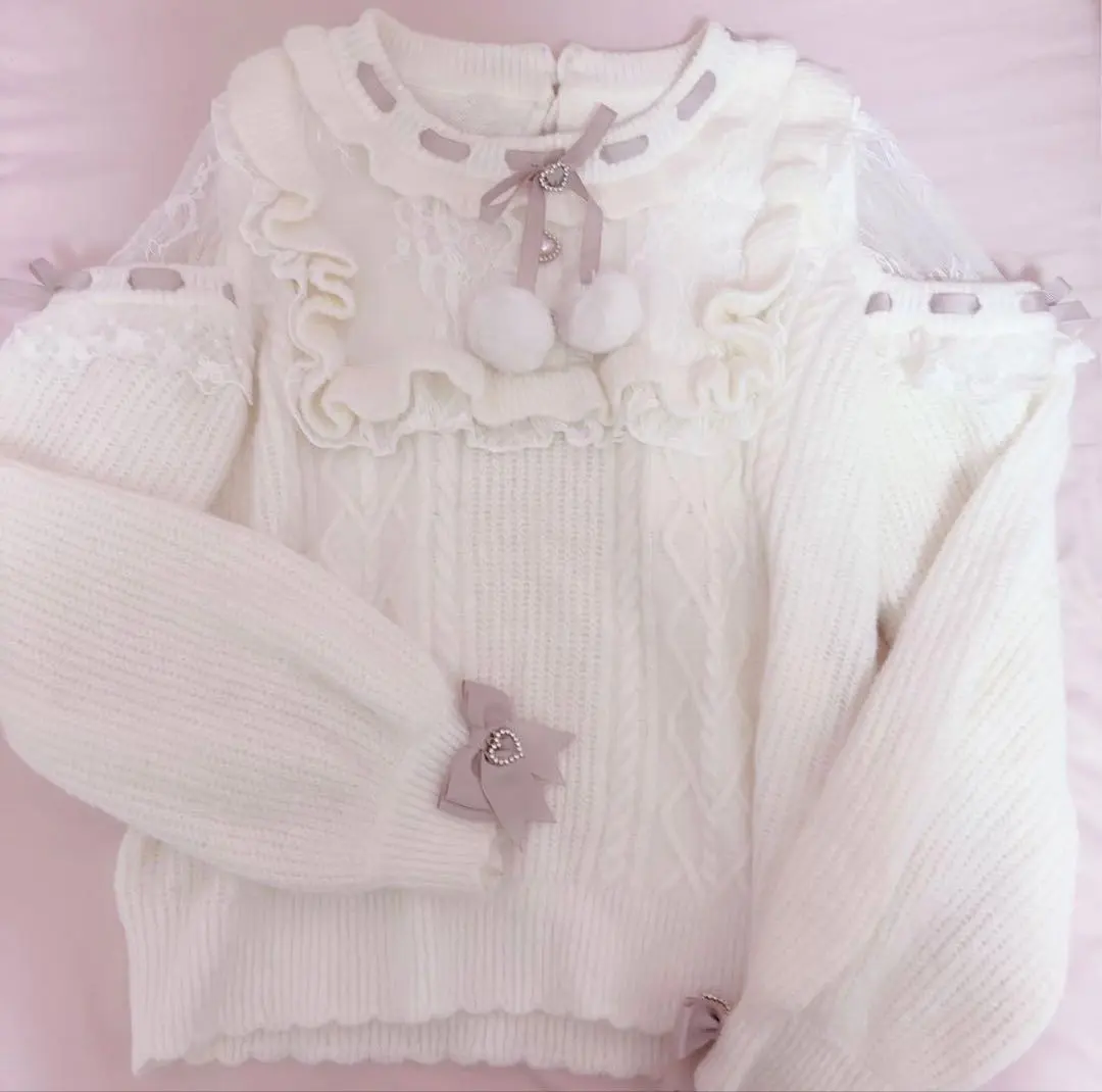 2026年最新】LIZLISAポンポンリボンレースヨークニットトップスの人気